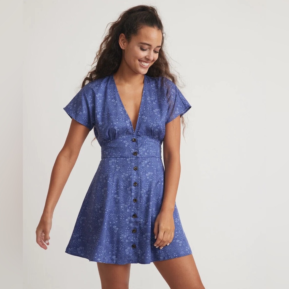 Marine Layer Camila Mini Dress in Navy Ditsy Floral Print - Size XL